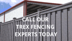 Call Our Trex Fencing Experts Today! Image panning across a Trex Fence next to a building