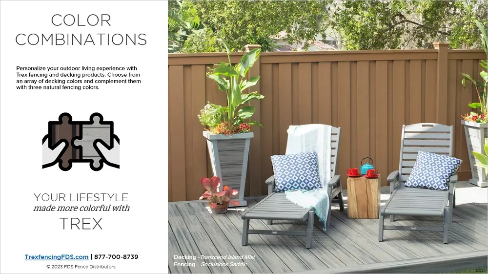 Trex Decking and Fencing Color Combinations Trex Decking and Fencing color swatches show pairs for color combinations.