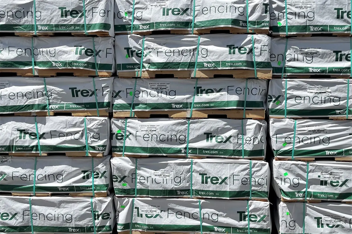 Trex Fencing product at the national distribution center Stacks of Trex Fencing materials
